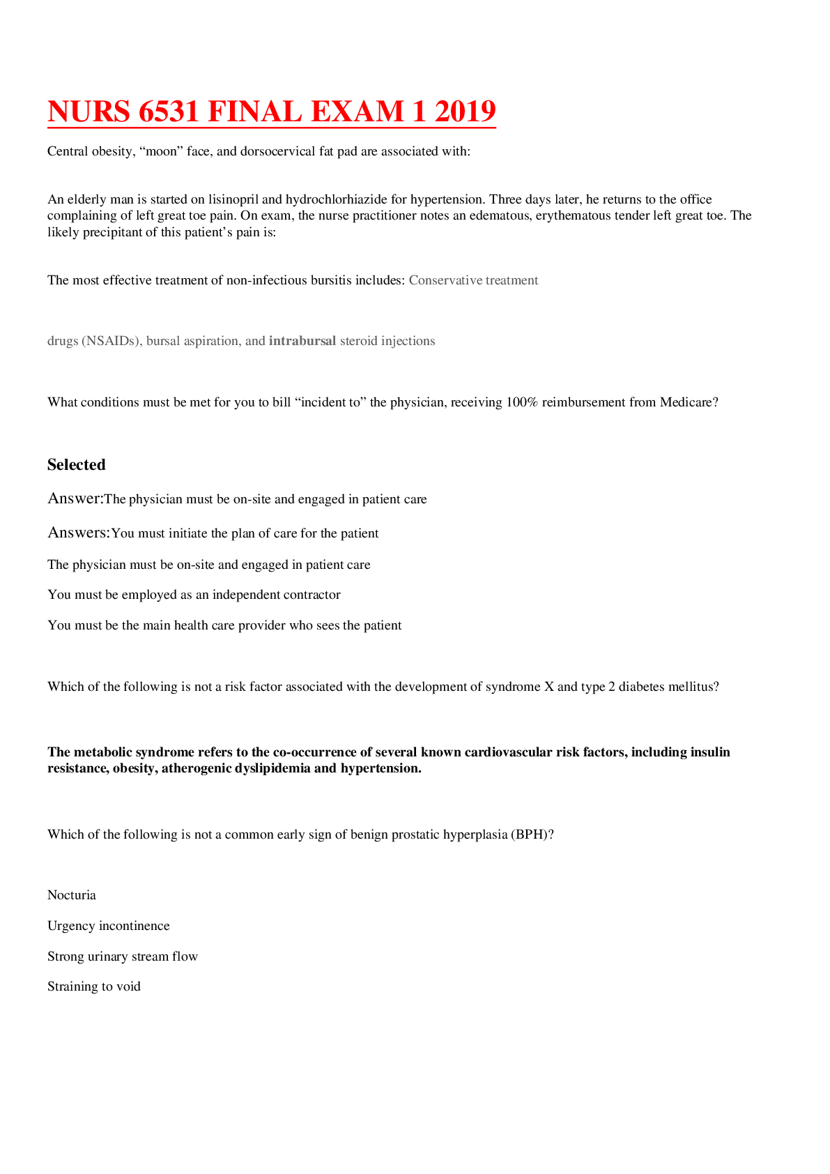 Preview image for NURS 6531 FINAL EXAM 1 2019 / Correct Questions & Answers